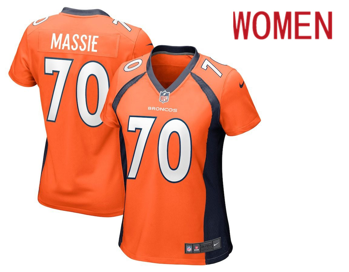 Women Denver Broncos 70 Bobby Massie Orange Nike Game NFL Jersey